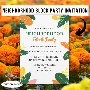 Invitation Fête de quartier d'été aux feuilles colorées