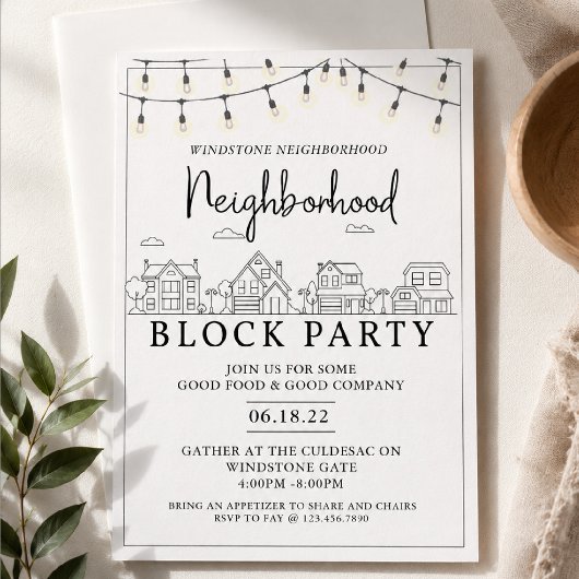 Invitation Fête de quartier | Noir Blanc | BBQ