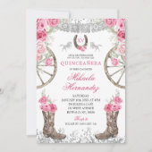 Invitation Fête de quince ans Charra avec des roses roses arg (Devant)