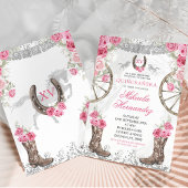 Invitation Fête de quince ans Charra avec des roses roses arg