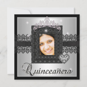 Invitation Fête de Quinceañera 15 ans Anniversaire Argent Noi