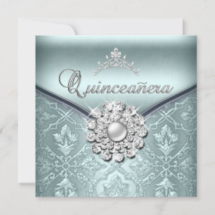 Invitation Fête de Quinceañera 15 ans Anniversaire Damassé Bl