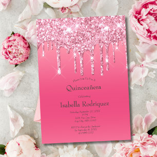 Invitation Fête de Quinceañera 15 ans Anniversaire Rose Paill