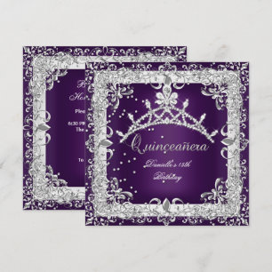 Invitation Fête de Quinceanera 15 ans Argent Violet