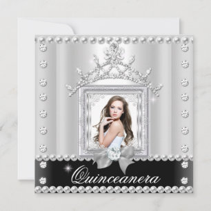 Invitation Fête de Quinceanera 15e Anniversaire Noir Blanc