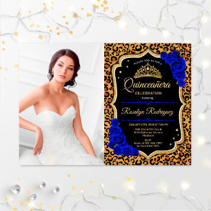 Invitation Fête de Quinceanera avec photo - Imprimé léopard b