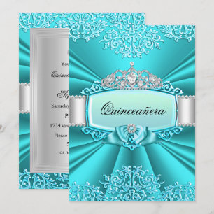 Invitation Fête de Quinceanera en damas turquoise avec un dia