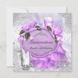 Invitation Fête de Quinceañera Fleurs de lilas violettes Floc