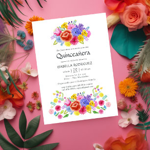 Invitation Fête de Quinceañera Florale Aquarelle Espagnole
