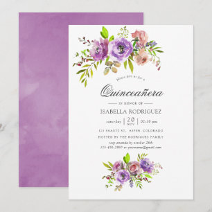 Invitation Fête de Quinceañera florale aux aquarelles pastel