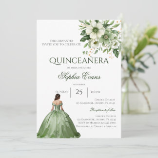 Invitation Fête de Quinceanera florale de verdure