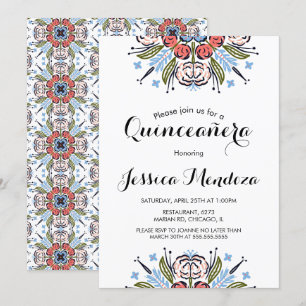 Invitation Fête de quinceañera florale dessinée à la main dou