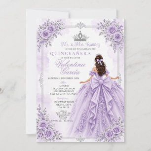 Invitation Fête de Quinceañera florale lavande violette