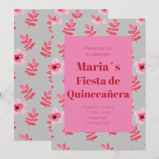Invitation Fête de Quinceañera Flores Acuarela Anniversaire (Devant / Derrière)