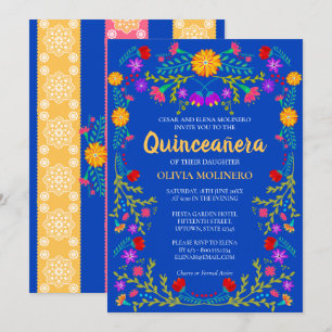 Invitation Fête de Quinceanera Mexicaine Bleu Royal