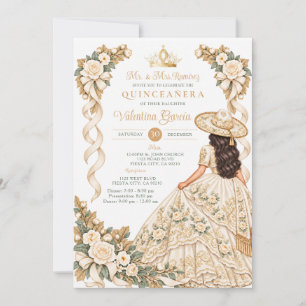 Invitation Fête de Quinceañera Princesse au Ruban Blanc Ivoir