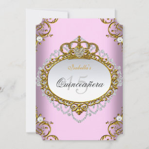 Invitation Fête de Quinceañera Princesse Rose Or Blanc
