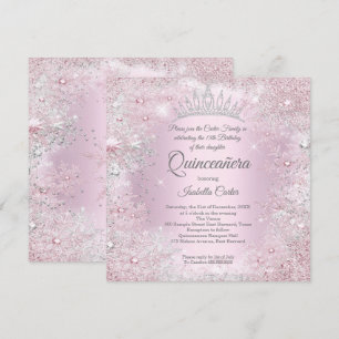Invitation Fête de Quinceañera Rose Argent Décoration hiverna