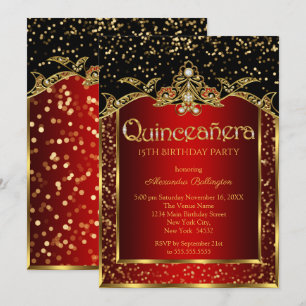 Invitation Fête de Quinceanera rouge or noir