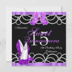Invitation Fête de Quinceanera Violet Douce 15 Paillettes Noi