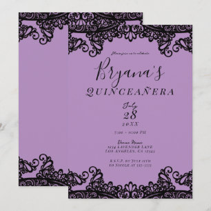 Invitation Fête de Quinceañera Violette Lavande & Noire 15 an