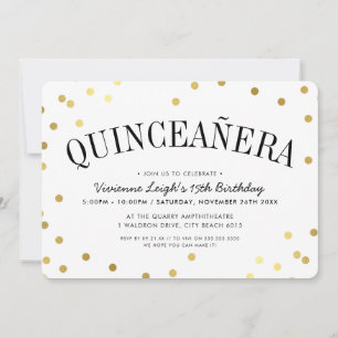 Invitation FÊTE DE QUINZE ANS luxe spots de confettis dorés é
