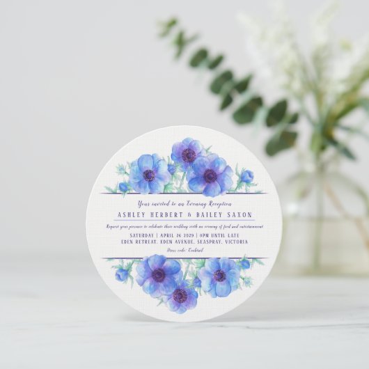 Invitation Fête de réception anémonique bleue (Debout devant)