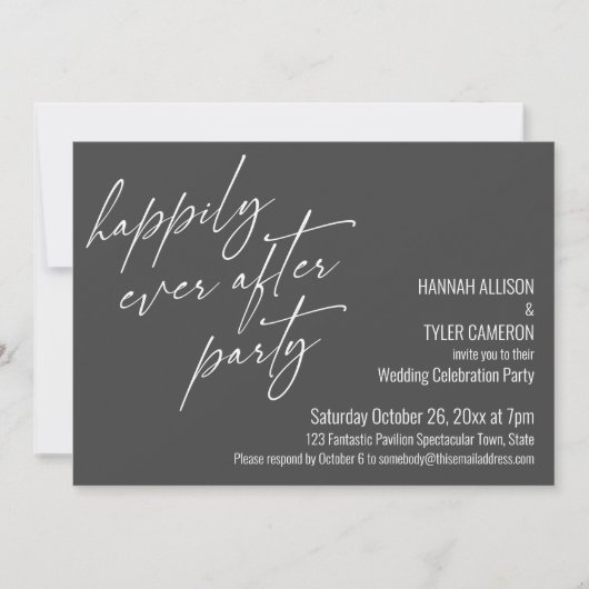Invitation Fête de réception de mariage gris Happily Ever Aft (Devant)