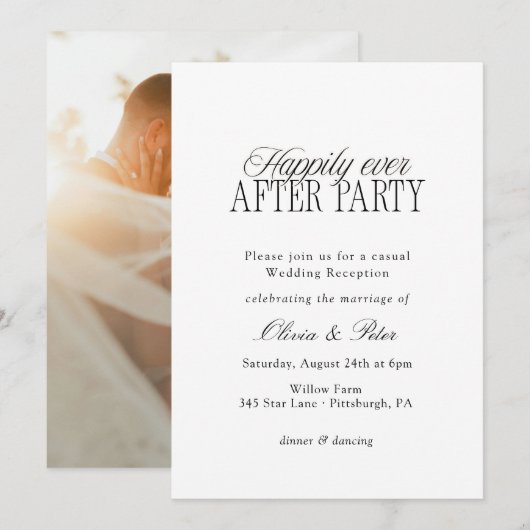 Invitation Fête de réception de mariage « Heureux pour toujou (Devant / Derrière)