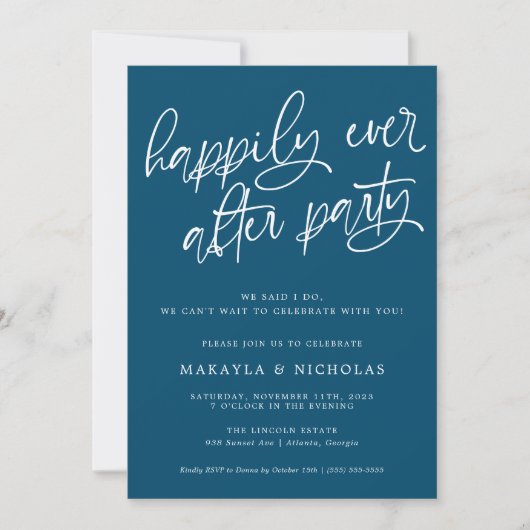 Invitation Fête de réception de mariage Navy Happily Ever Aft (Devant)