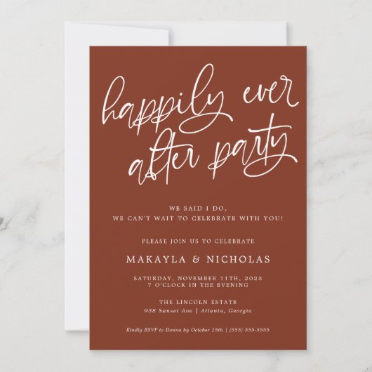 Invitation Fête de réception de mariage pour toujours heureux (Devant)