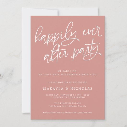 Invitation Fête de réception de mariage rose pour toujours (Devant)