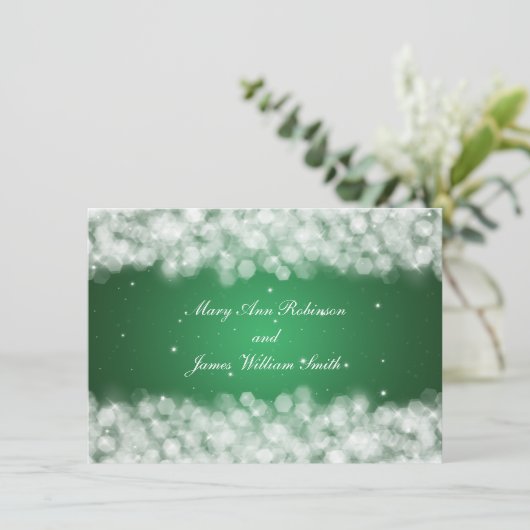 Invitation Fête de réception élégante Étincelle Vert émeraude (Debout devant)