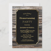 Invitation Fête de réchauffement de la frontière en or en boi (Devant)