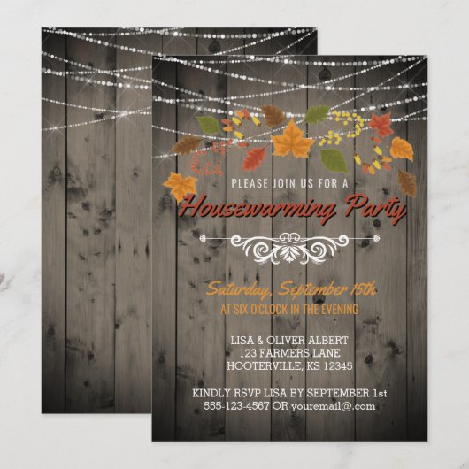 Invitation Fête de réchauffement de la maison d'automne Lumiè (Devant / Derrière)