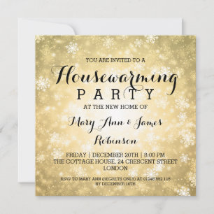 Invitation Fête de réchauffement de la maison Gold Winter Won