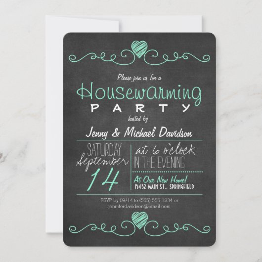 Invitation Fête de réchauffement domestique Turquoise & Blanc (Devant)