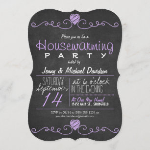 Invitation Fête de réchauffement du tableau noir violet et bl