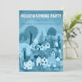 Invitation Fête de réchauffement ménager Dessin Mignonne Vill (Debout devant)