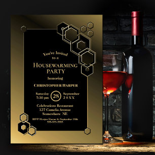 Invitation Fête de réchauffement ménager géométrique noir et