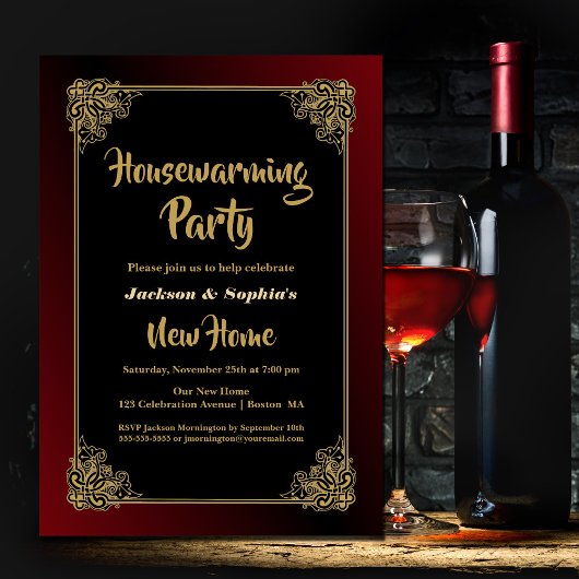 Invitation Fête de réchauffement ménager Noir rouge avec cadr