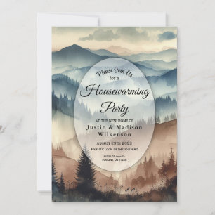Invitation Fête de Remise de Clés Maison Montagnes Bleu Pouss