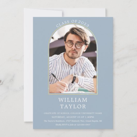 Invitation Fête de remise de diplôme avec arche dorée moderne (Devant)