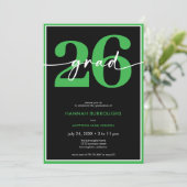 Invitation Fête de remise de diplôme avec un script vert mini (Debout devant)