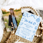 Invitation Fête de remise de diplôme Bleu Moderne Dessinée à 