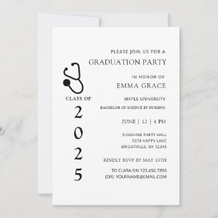 Invitation Fête de remise de diplôme d'infirmière en noir et 