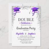 Invitation Fête de remise de diplôme double Gris Violet (Devant)