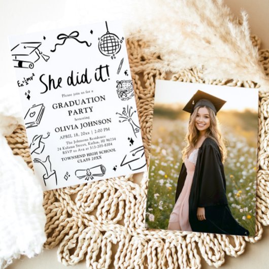 Invitation Fête de remise de diplôme elle l'a fait dessinée à
