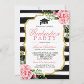 Invitation Fête de remise de diplôme Fleurs aquarelle Or Pail (Devant)