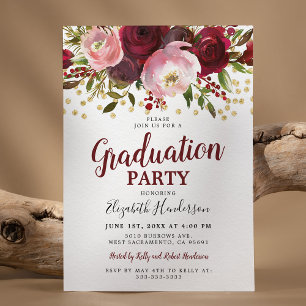 Invitation Fête de remise de diplôme florale Burgundy Blush